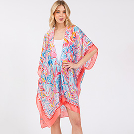 Flower Print Silky Feel Kimono Poncho