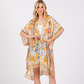 Flower Print Silky Feel Kimono Poncho