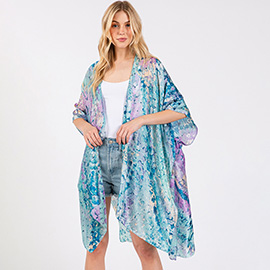 Abstract Print Silky Feel Kimono Poncho