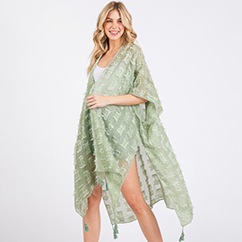 Distressed Pattern Tassel Kimono Poncho