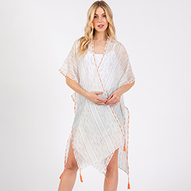 Colored Stitch Trip Tassel Kimono Poncho