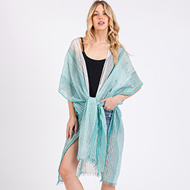 Striped Two Tone Cover Up Kimono Poncho