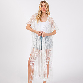 Elegant Lace Fringe Cover Up Kimono Poncho