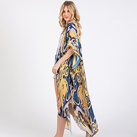 Boho Print Open Front Long Kimono Poncho