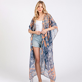 Boho Print Open Front Long Kimono Poncho