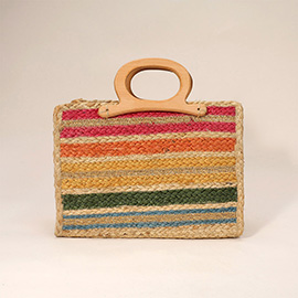 Wooden Handle Rainbow Jute Hand Bag 