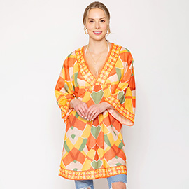 Geometric Print Cover Up Poncho
