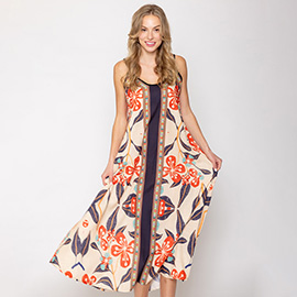 Abstract Print Sleeveless Maxi Dress