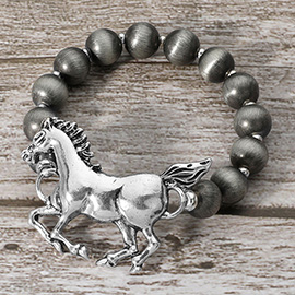 Metal Western Horse Ball Beaded Stretch Bracelet