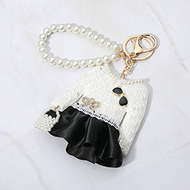 Pearl Handbag Tweed Jacket Keychain / Bag Charm