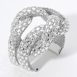 Emerald Cut Stone Embellished Knot Cuff Bracelet