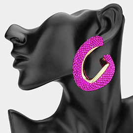 Oversized Bling Rhinestone Studded Twisted Open Teardrop Evening Hoop Earrings