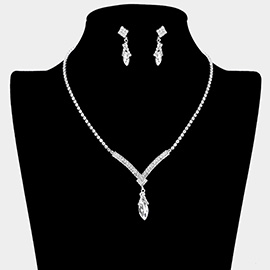 Marquise Stone Pointed Rhinestone Paved Necklace