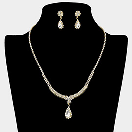 Teardrop Stone Pointed Rhinestone Paved Necklace