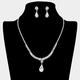 Teardrop Stone Pointed Rhinestone Paved Necklace