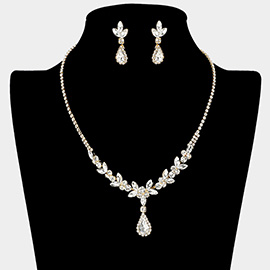 Teardrop Stone Pointed Marquise Round Stone Cluster Rhinestone Paved Necklace