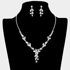 Rhinestone Paved Marquise Stone Stem Necklace