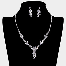 Rhinestone Paved Marquise Stone Stem Necklace