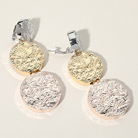 Oversized Chunky Textured Metal Disc Link Dropdown Clip On Earrings