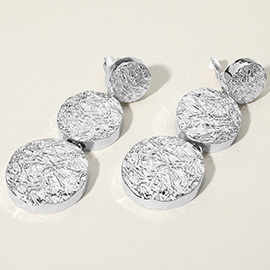 Oversized Chunky Textured Metal Disc Link Dropdown Clip On Earrings