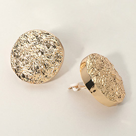 Textured Metal Disc Clip On Earrings