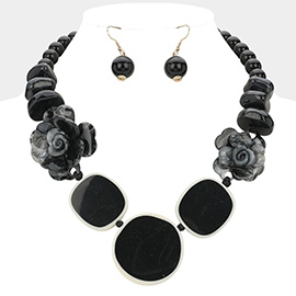 Bold Resin Flower Geometric Beaded Statement Necklace