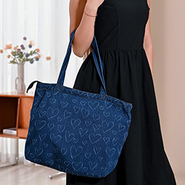 Heart Pattern Denim Tote Bag / Shoulder Bag