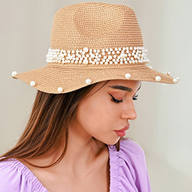 Pearl Embellished Fedora Sun Hat