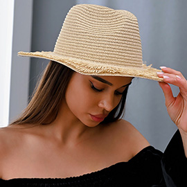 Frayed Brim Woven Fedora Sun Hat