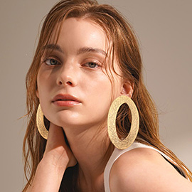 Oversized Textured Metal Open Oval Earrings