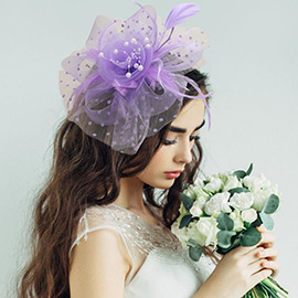 Pearl Stamen Flower Feather Veil Fascinator / Headband