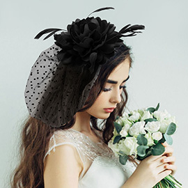 Flower Feather Veil Fascinator / Headband