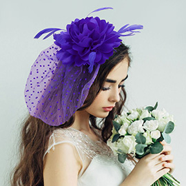 Flower Feather Veil Fascinator / Headband