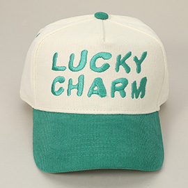 LUCKY CHARM Message Embroidered Corduroy Baseball Cap