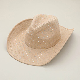 Rhinestone Embellished Faux Suede Western Cowboy Fedora Hat