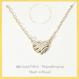 18K Gold Filled Hypoallergenic Textured Heart Pendant Necklace