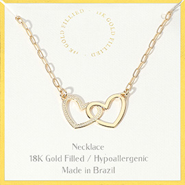 18K Gold Filled Hypoallergenic Double Open Heart Pendant Paperclip Chain Necklace