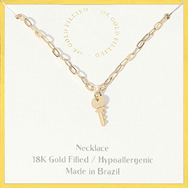 18K Gold Filled Hypoallergenic Key Pendant Necklace