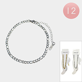 12PCS - Stainless Steel Figaro Chain Anklets