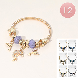 12PCS - Dolphin Charm Starfish Natural Stone Beaded Stretch Bracelets