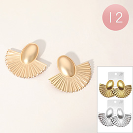 12Pairs - Brushed Metal Fan Earrings