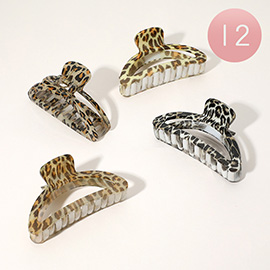 12PCS - Celluloid Acetate Leopard Printed Half Moon Hair Claw Clips