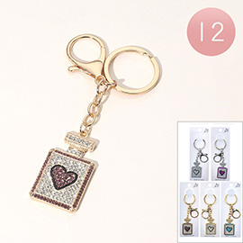 12PCS - Stone Paved Heart Accented Perfume Bottle Keychains