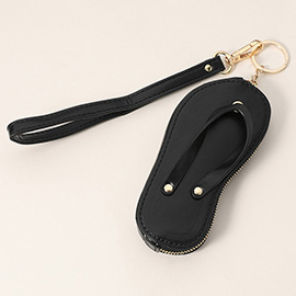 Faux Leather Flip-flop Mini Wristlet Keychain / Bag Charm / Coin Purse