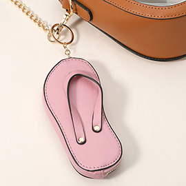 Faux Leather Flip-flop Mini Wristlet Keychain / Bag Charm / Coin Purse