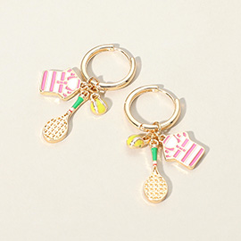 Enamel Tennis Charm Dangle Huggie Hoop Earrings