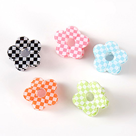 5PCS - Checkered Flower Hair Claw Clips