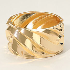 Textured Metal Wide Hinged Bangle Bracelet