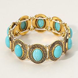 Western Oval Turquoise Stone Link Stretch Bracelet