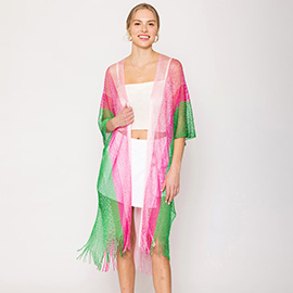 Two Tone Lurex Kimono Poncho